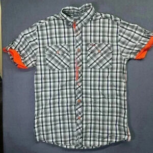 Polaris Rzr Sand Dunes Button down Shirt Mens L plaid Orange RZR sxs comfy 0734